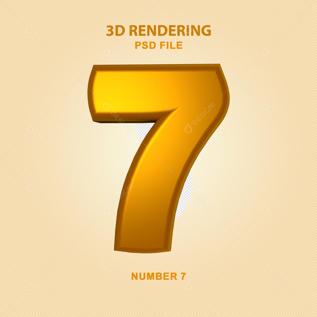 Número 3D 7 Dourado Para composição PSD