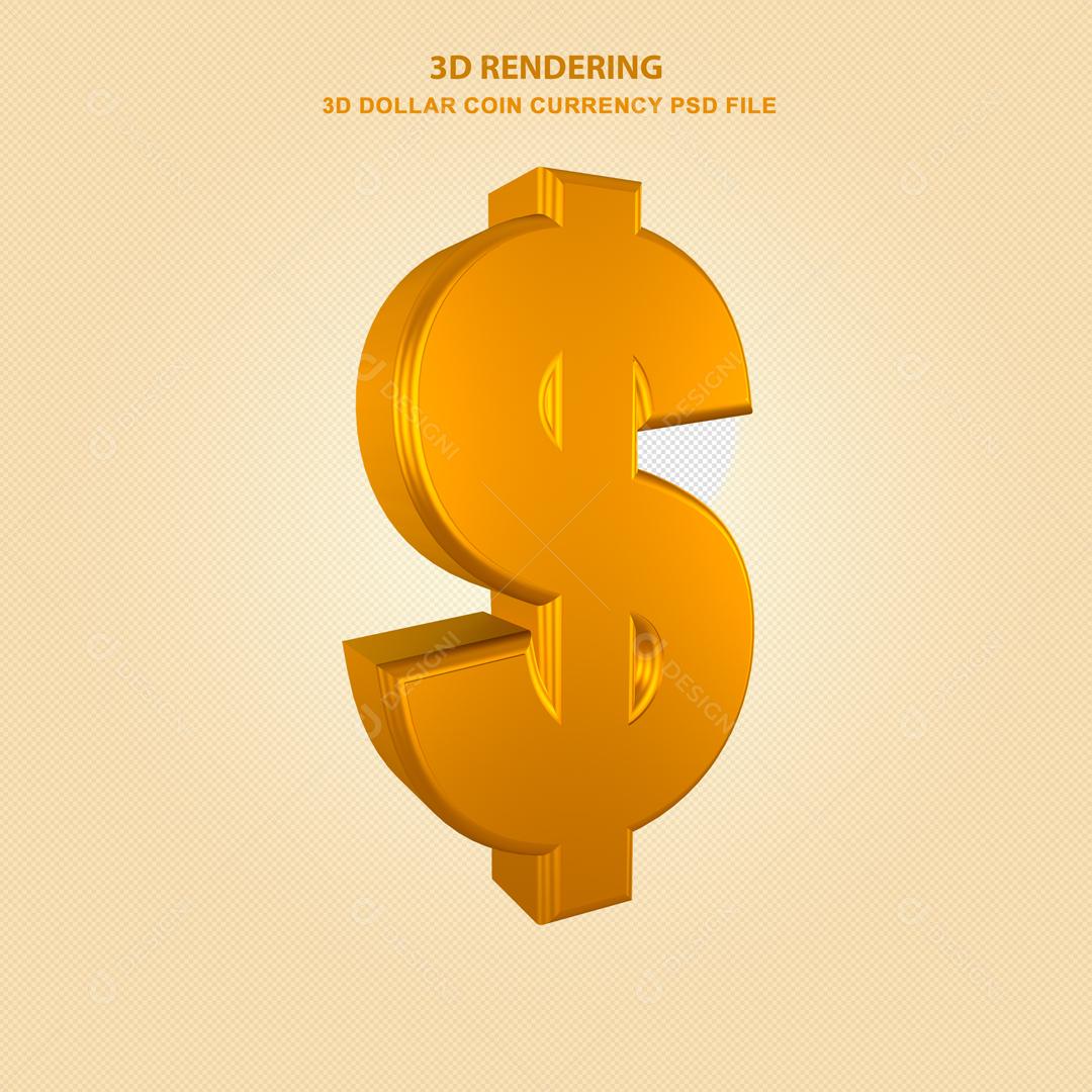 Cifrão 3D Dourado Elemento para Composição PSD