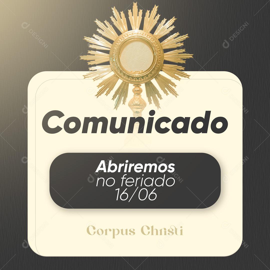 Comunicado Corpus Christi 16 de Junho Eucaristia Social Media PSD Editável