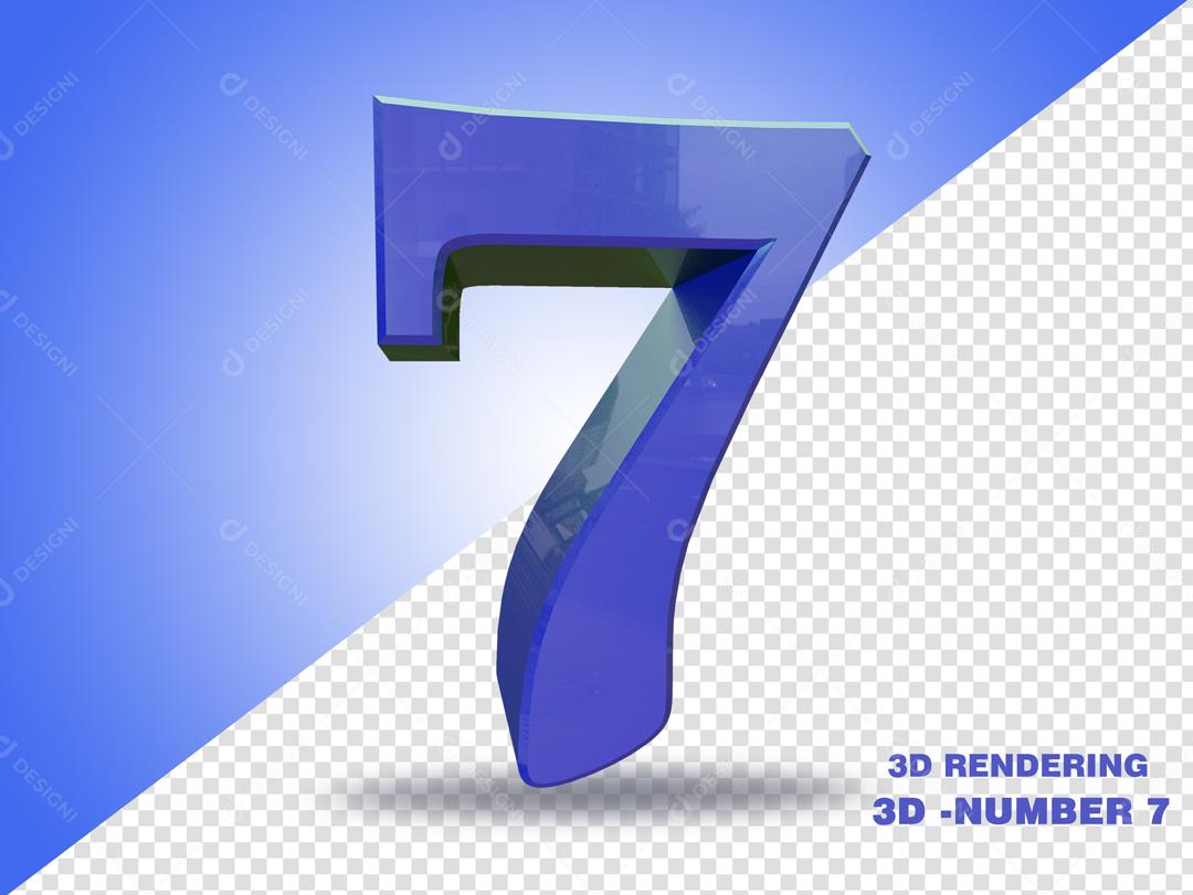 Número 3D 7 Azul Para composição PSD