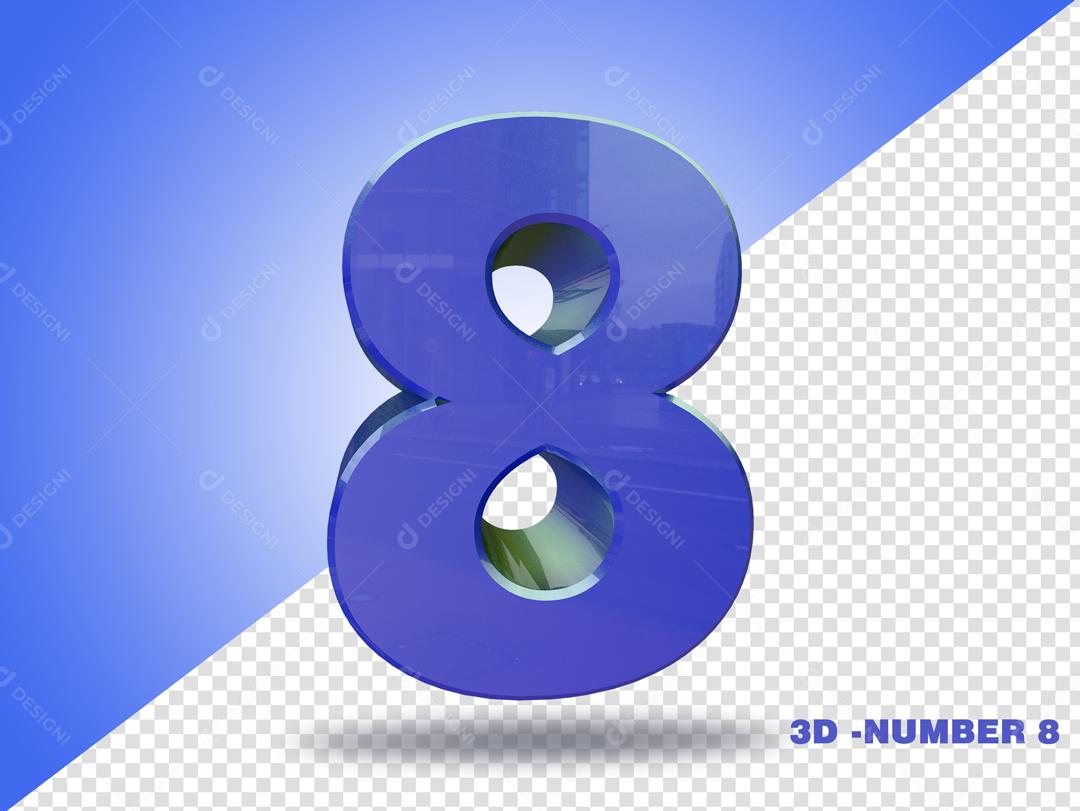Número 3D 8 Azul Para composição PSD