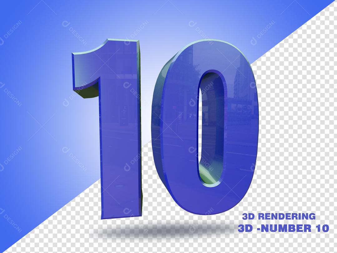 Número 3D 10 Azul Elemento Para Composição PSD