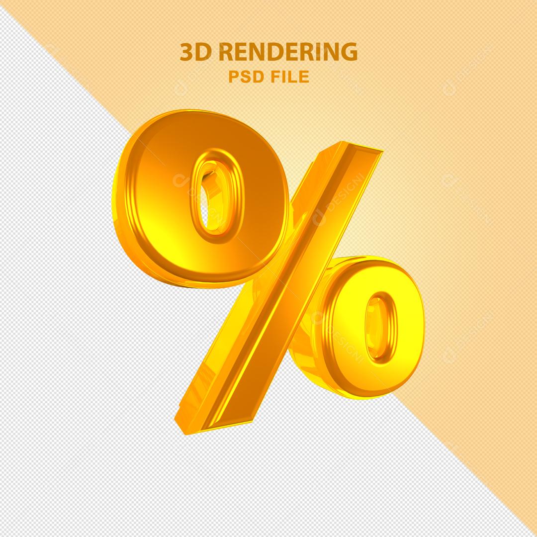 Elemento 3D Porcentagem Dourado Para Composição PSD