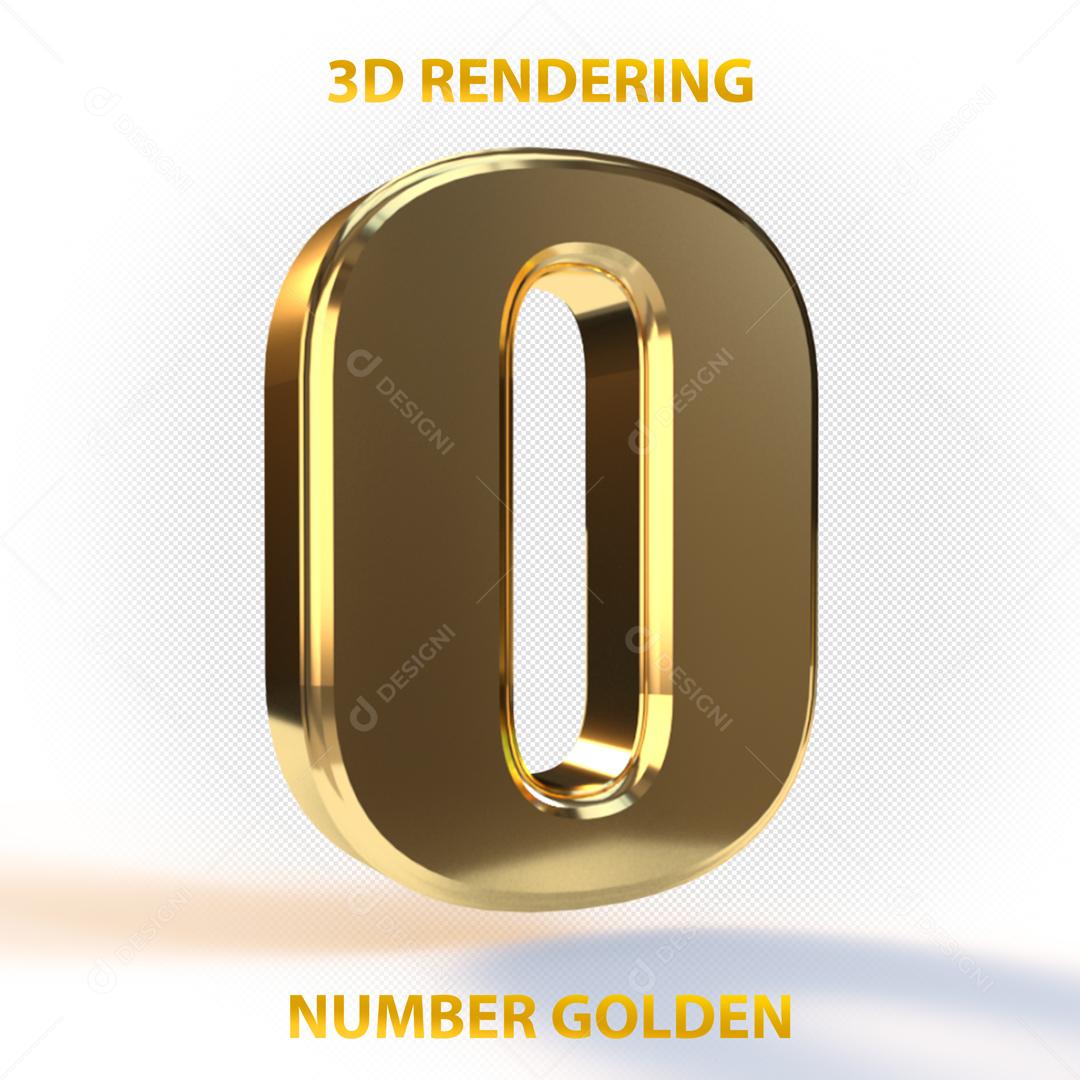 Número 3D 0 Dourado Para composição PSD