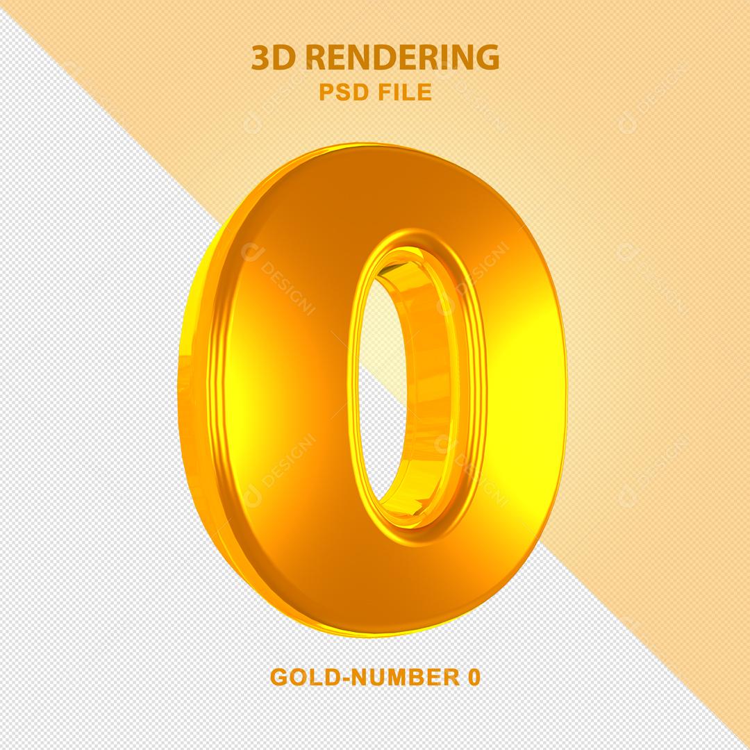 Número 0 Dourado 3D Para composição PSD
