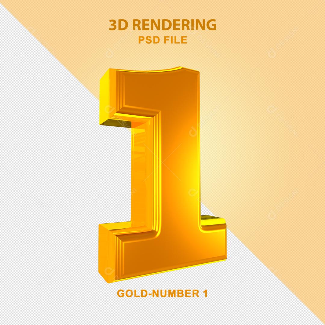 Número 1 Dourado 3D Para composição PSD