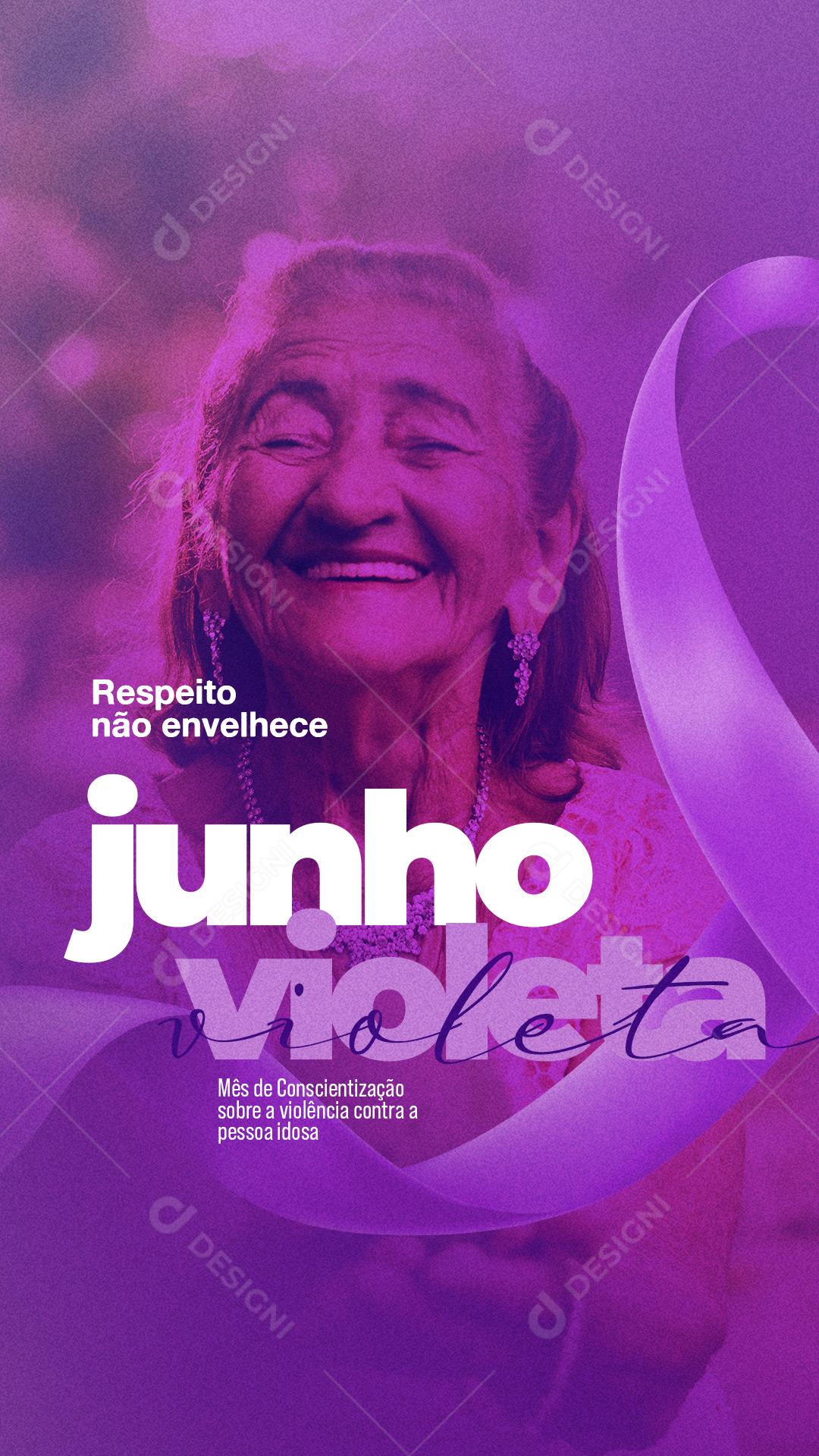 Story Respeito não Envelhece Junho Violeta Social Media PSD Editável