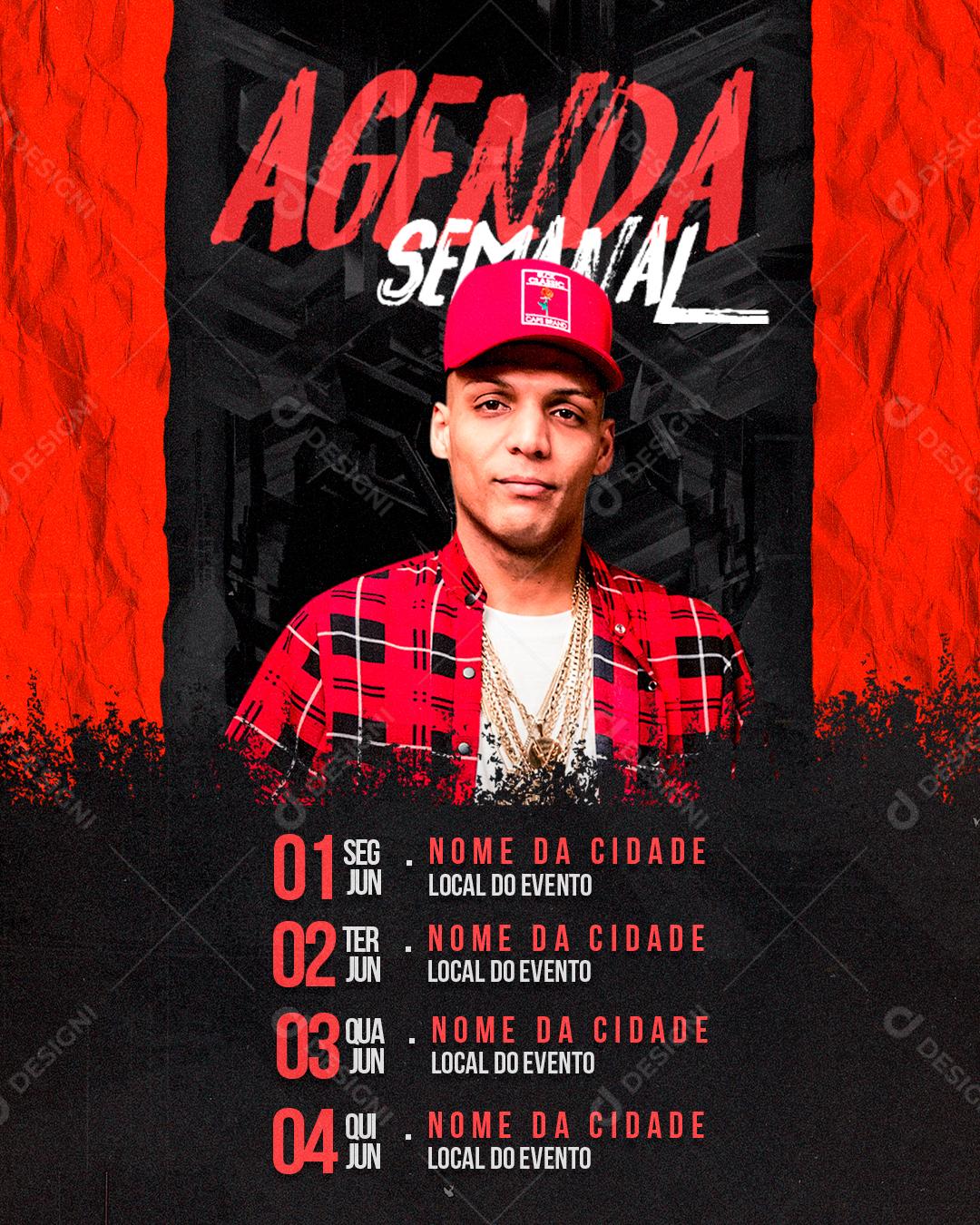 Social Media Agenda Semanal Flyer Mc Pierre PSD Editável