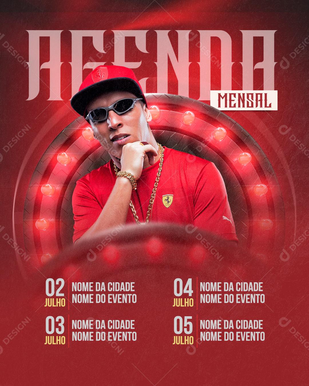 Social Media Agenda Mensal MC Boy do Charmes Flyer PSD Editável