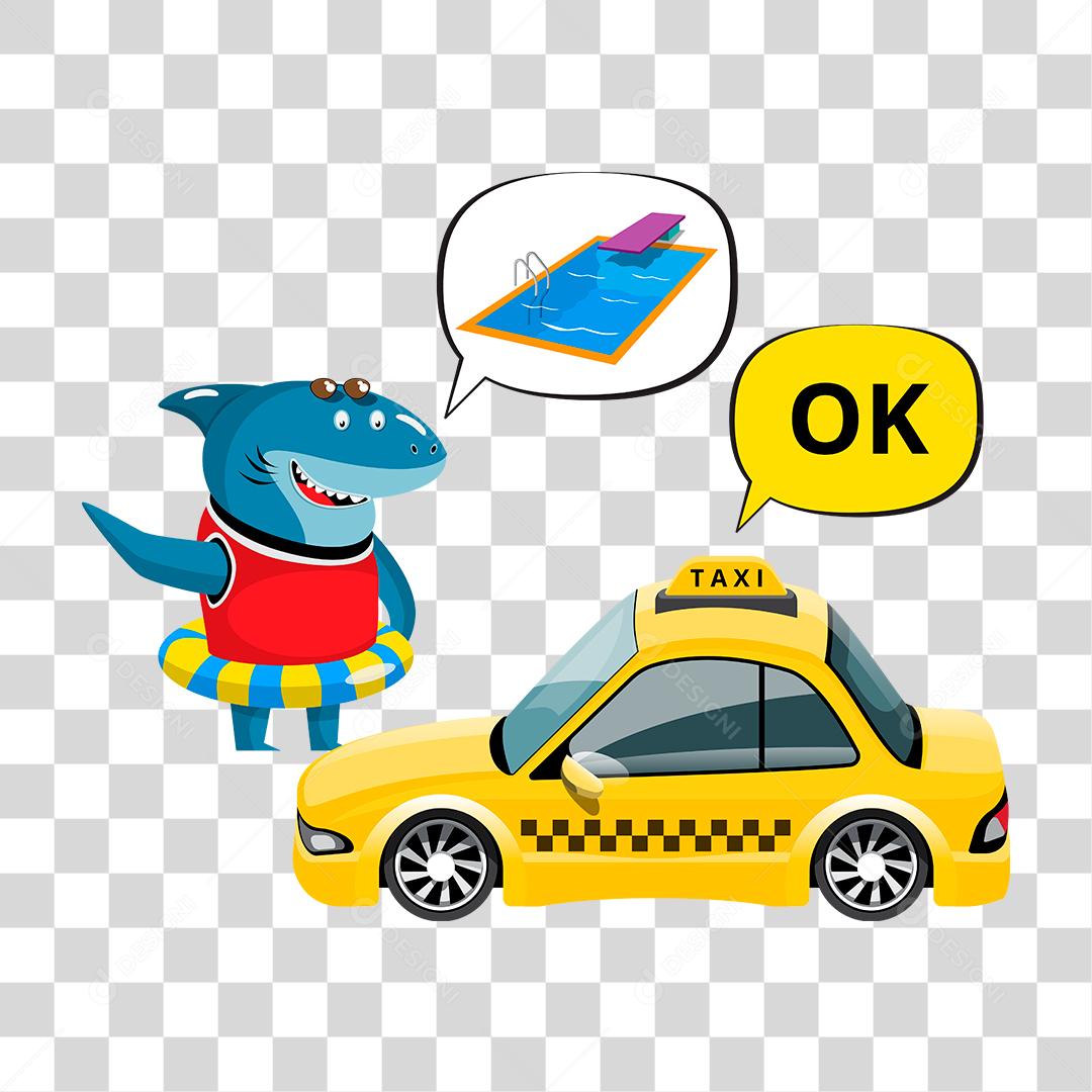 Desenho de Tubarão passando informaçao taxi