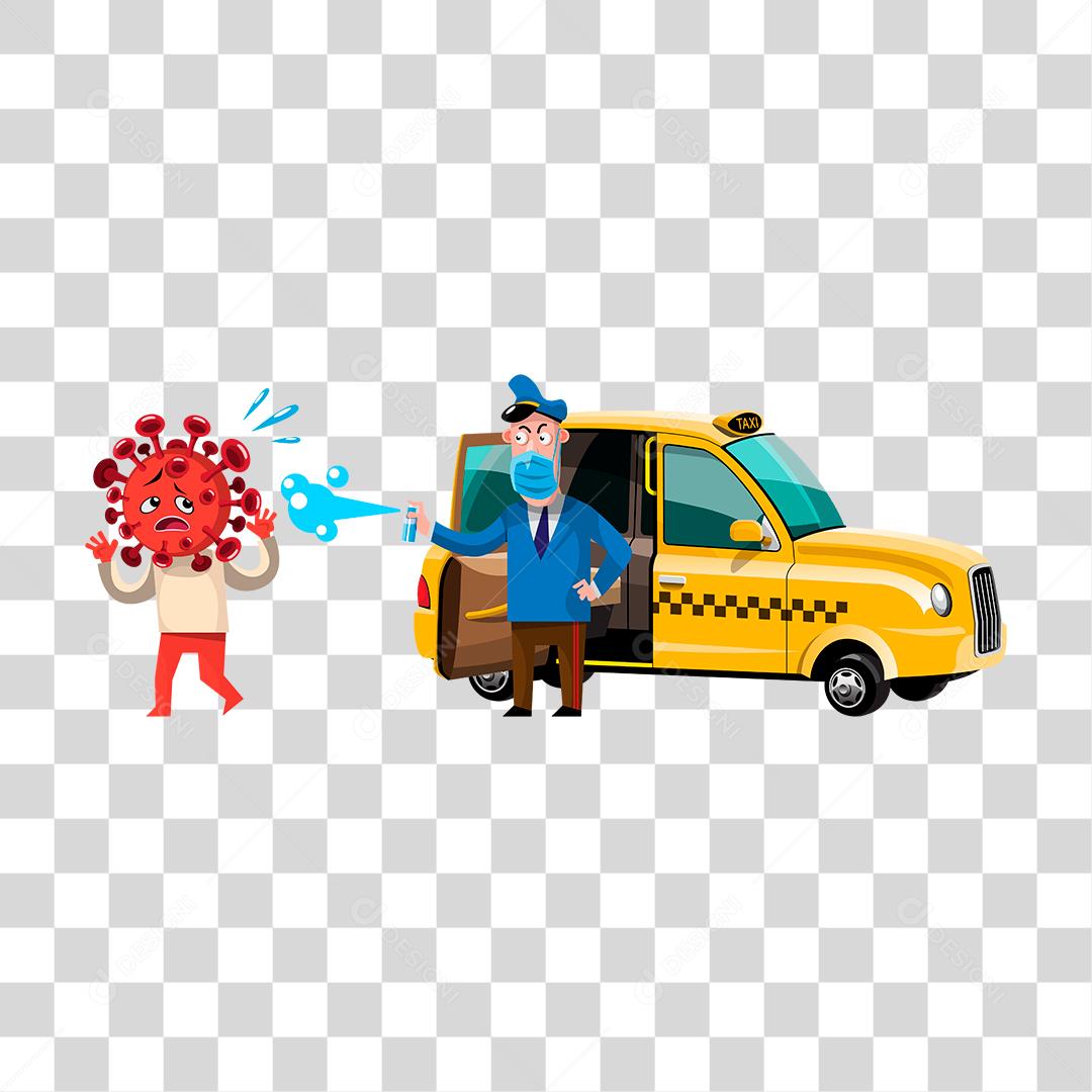 Desenho de uma taxista matando virus