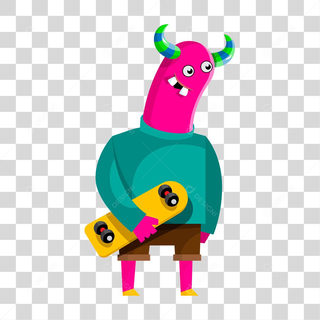 Desenho de monstro segurando skate