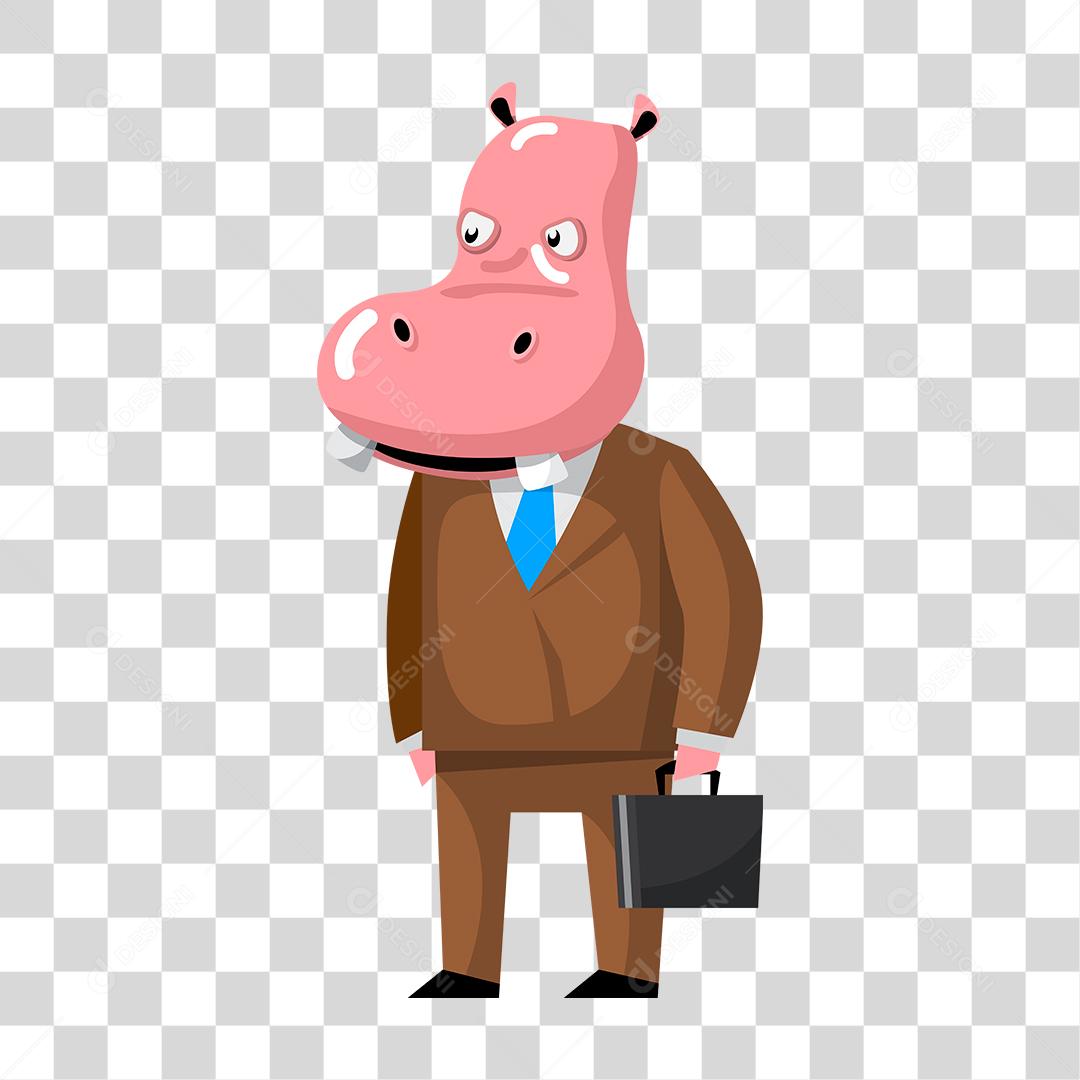 Desenho de hipopótamo animal segurando mala