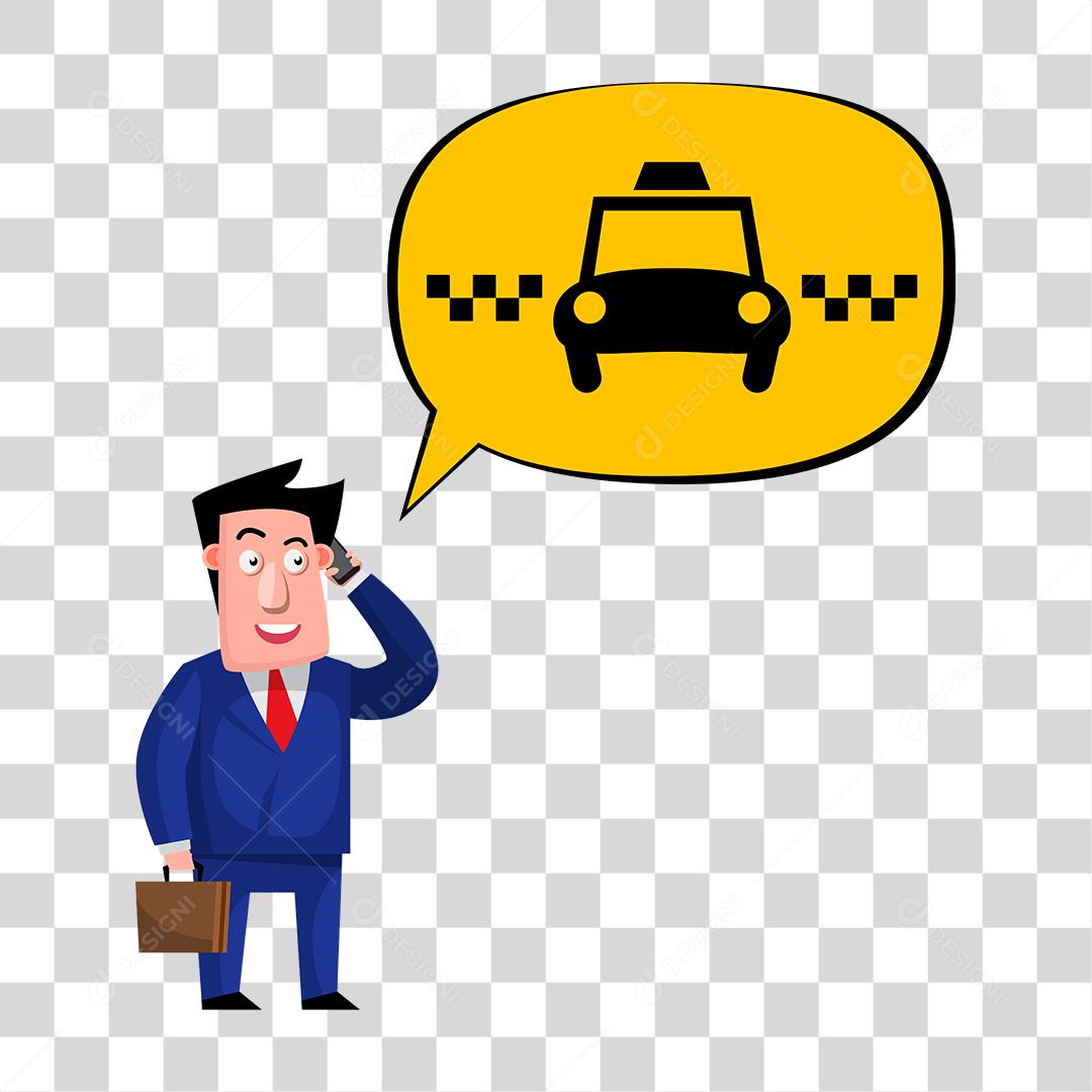 Desenho de homem segurando mala pedindo uber