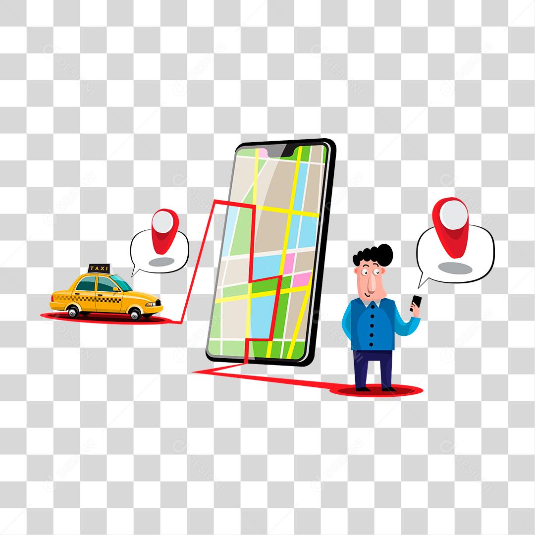 Desenho de homem pedindo uber taxi