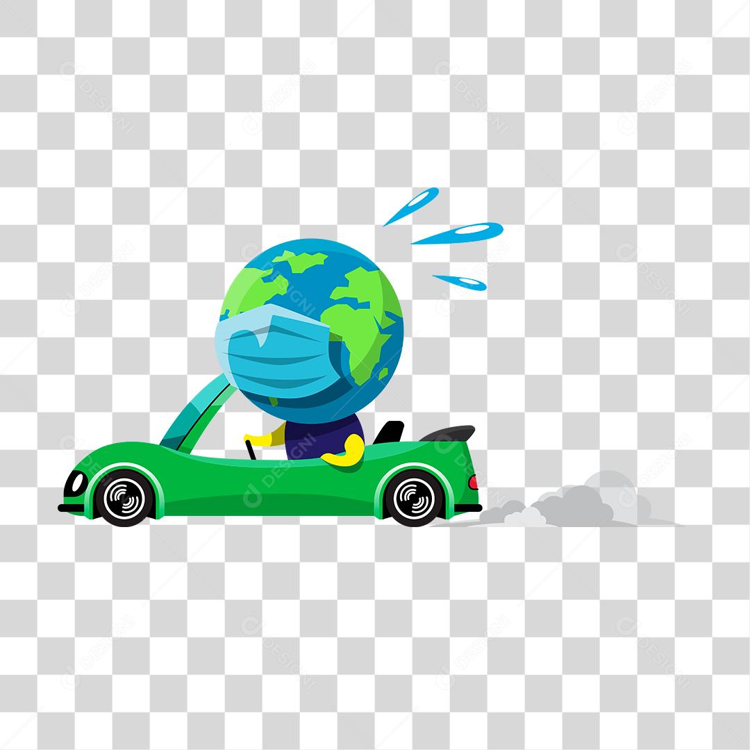 Desenho de um planeta andando sobre carro