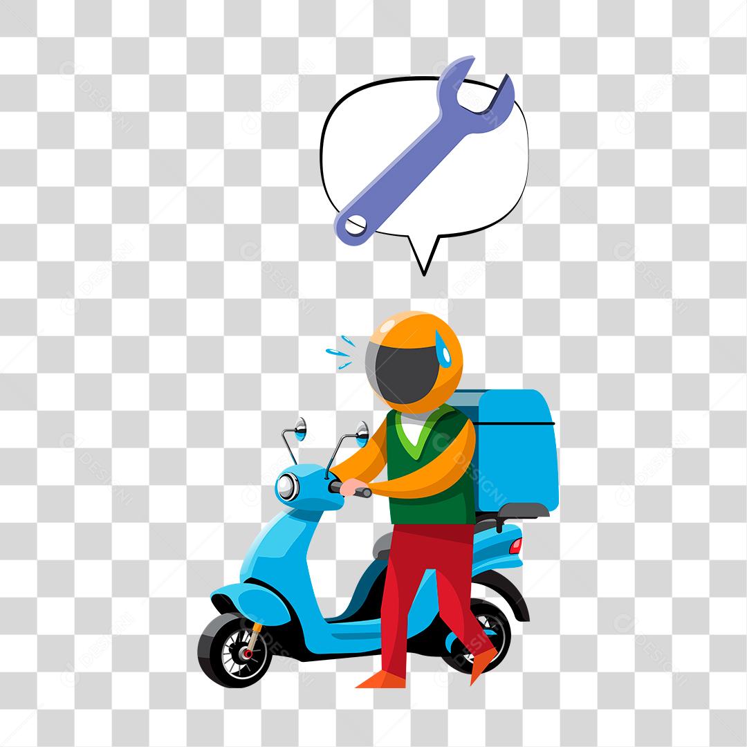 Desenho de entregador com pneu furado