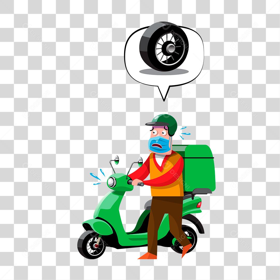 Desenho de entregador com pneu furado