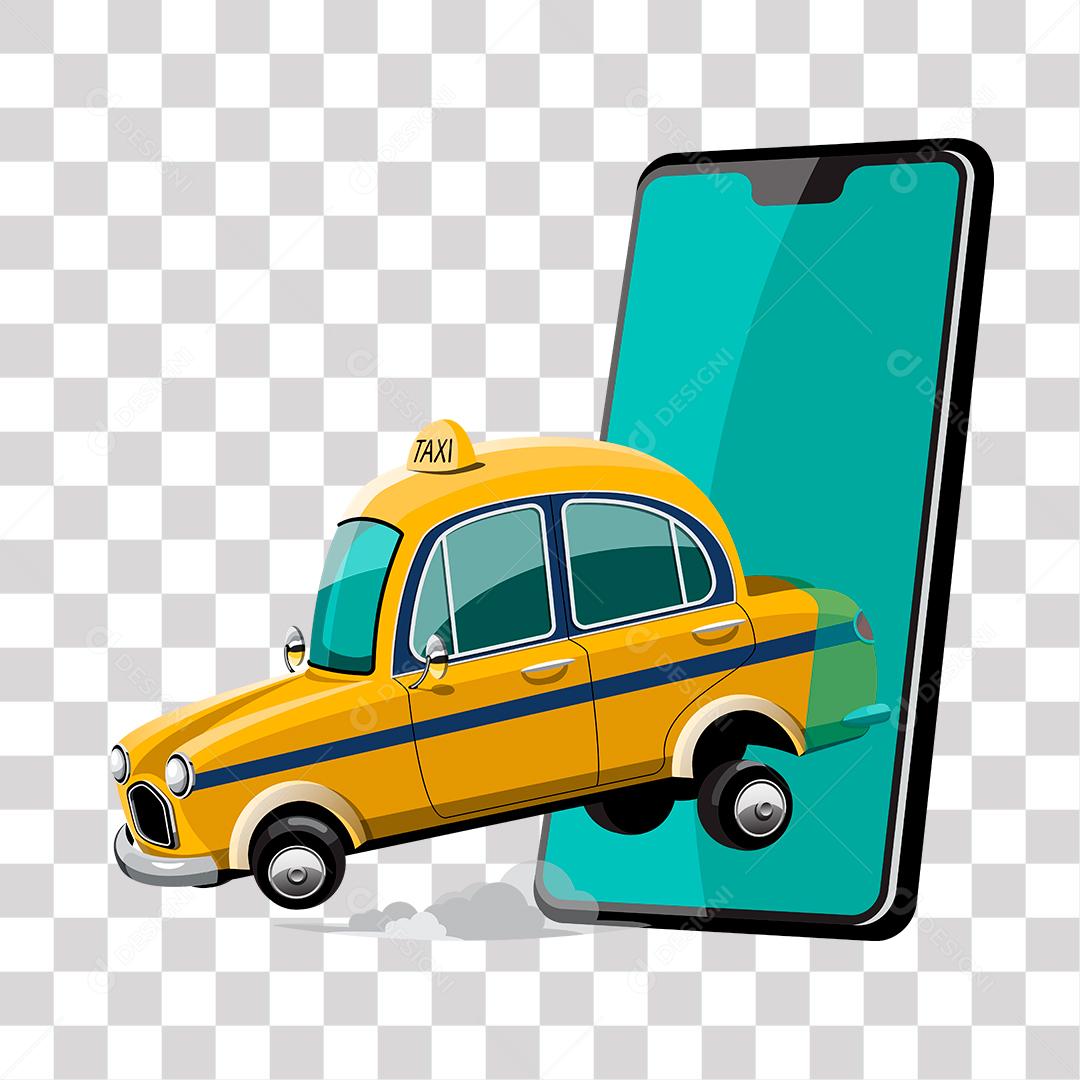 imagem de  taxi saindo do celular representação 3D