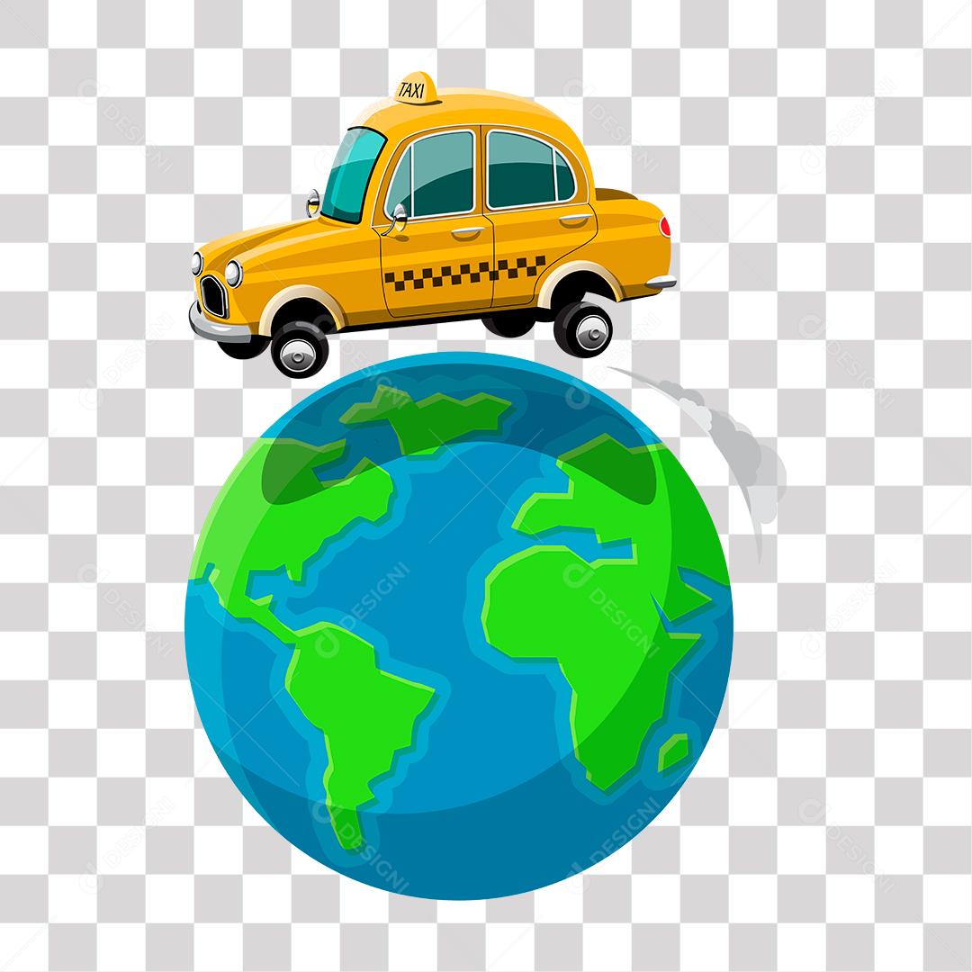 desenho de  taxi sobre o mundo