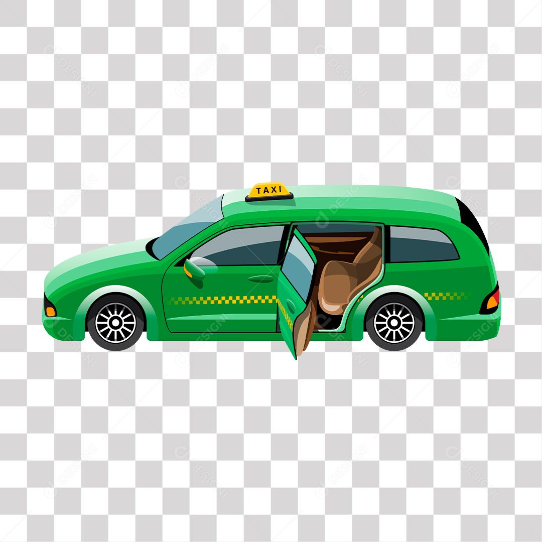 desenho de carro   taxi verde com portas abertas