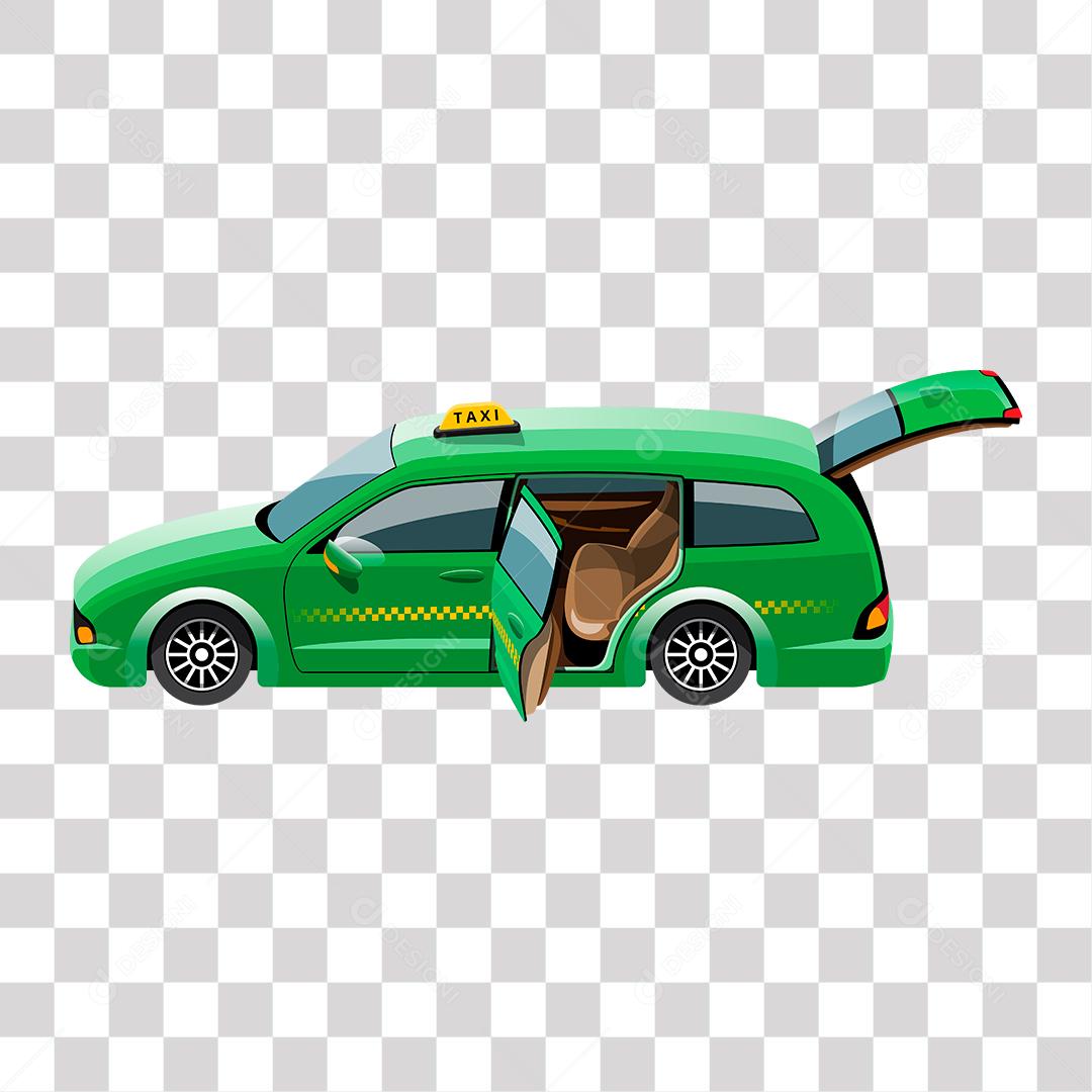 desenho de carro taxi com portas e porta malas abertas