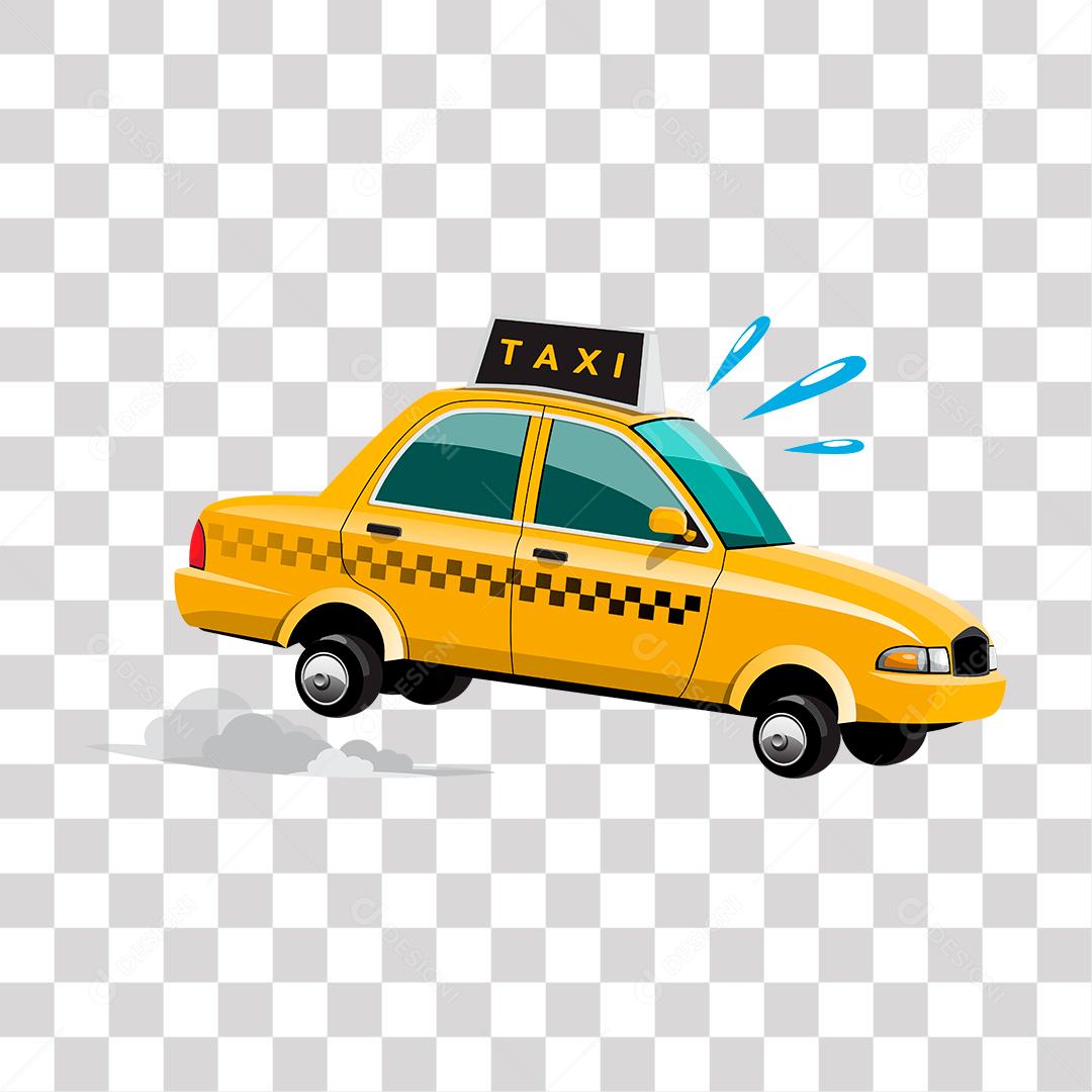 desenho de taxi amarelo com faixas pretas freiando forte
