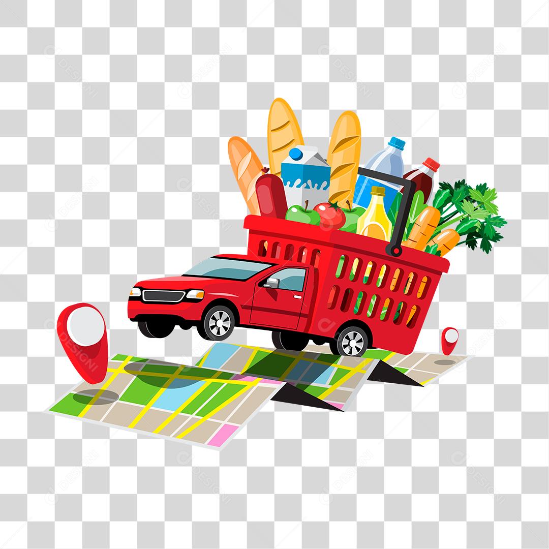 Desenho de pessoa fazendo entregas mercado