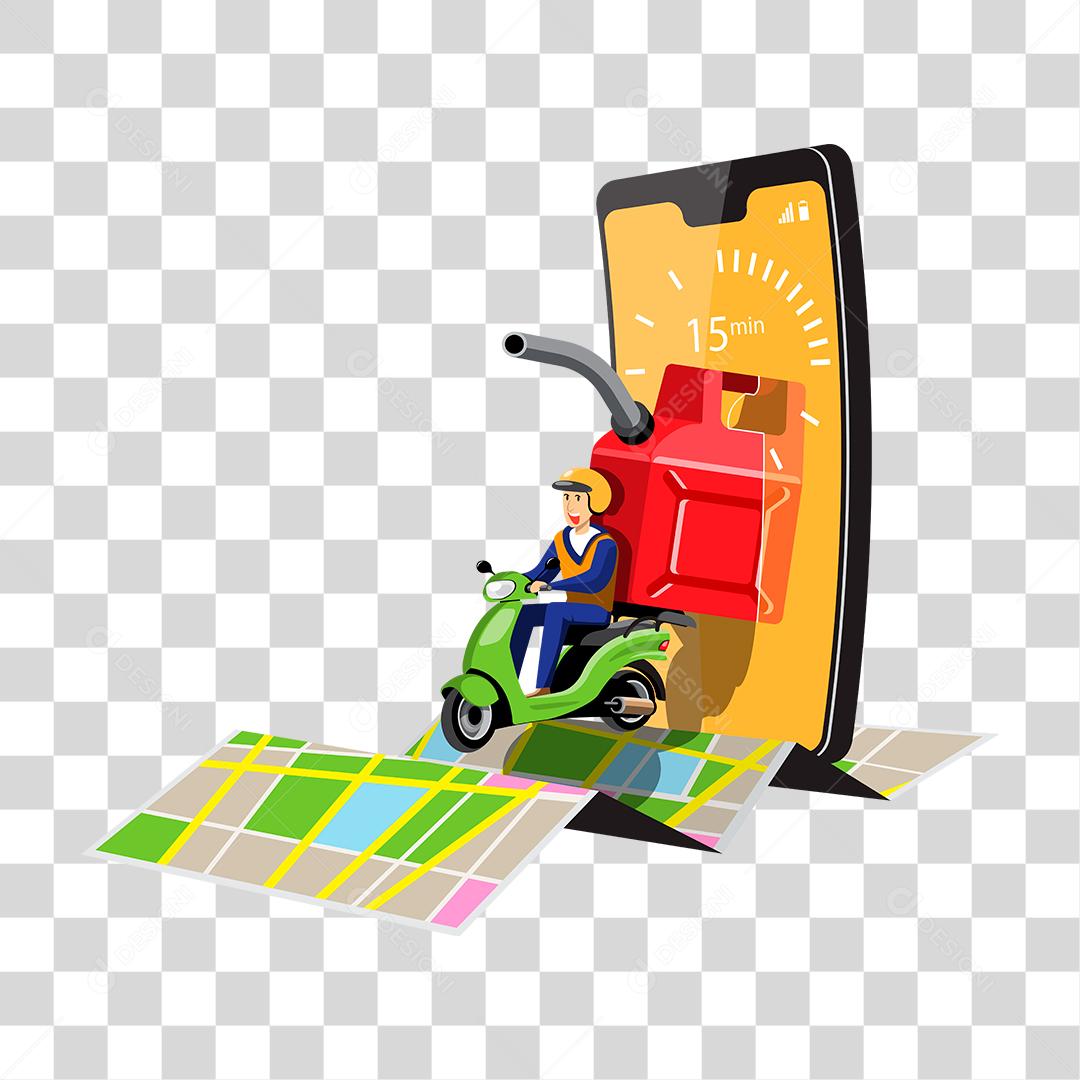 Desenho de mototaxi procurando posto gasolina