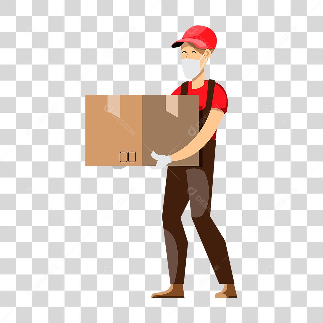 Desenho de homem segurando caixa entrega correios