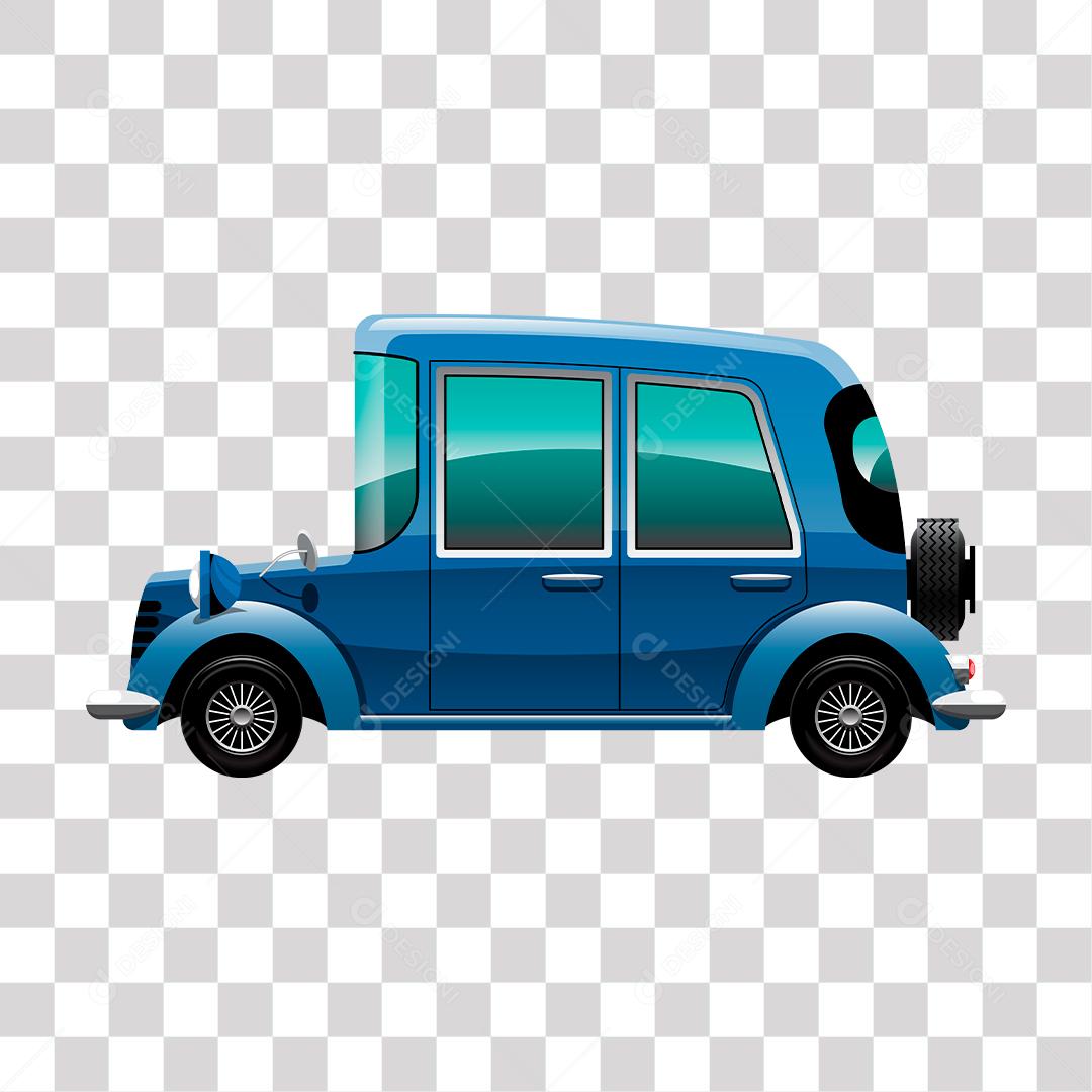 desenho de carro classico de cor azul quatro portas