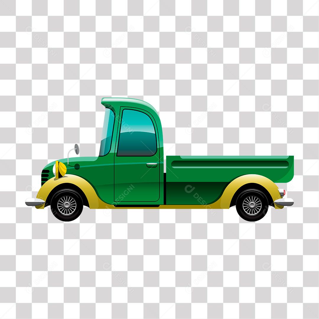 desenho de picape classica de cor verde duas portas