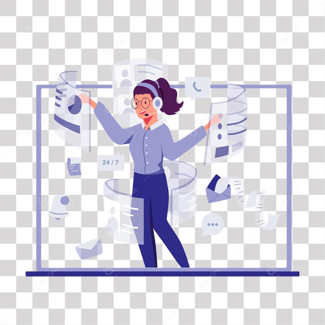 desenho de uma mulher trabalhando com telemarketing