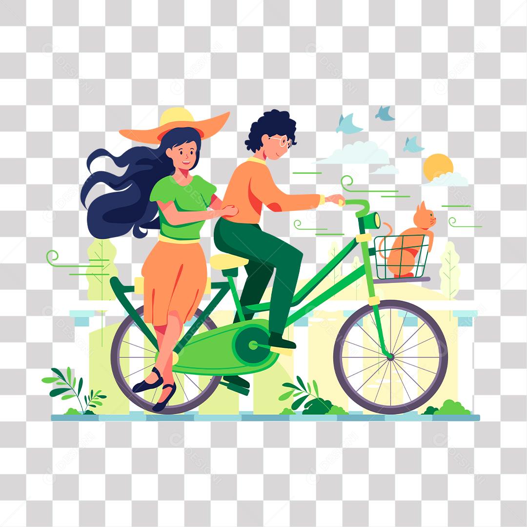 casal passeando de bicicleta  pelo bosque