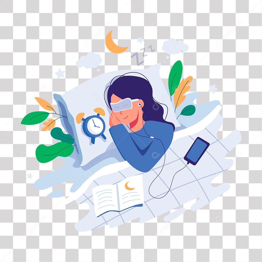 desenho de mulher dormindo com despertador ao lado d a cama