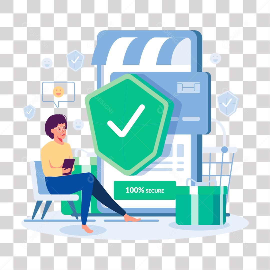 desenho de mulher fazendo compras pelo o celular online