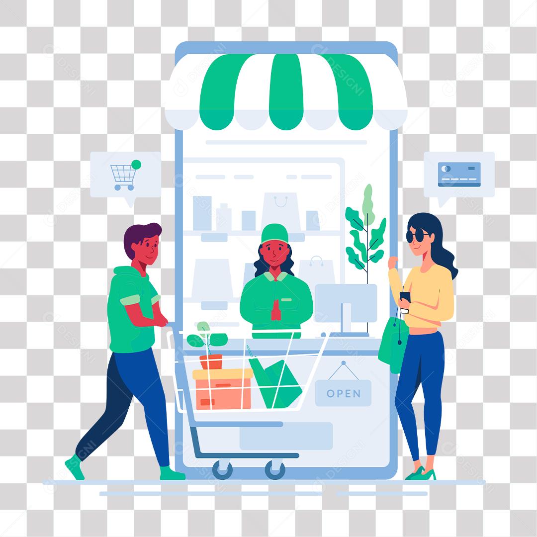 casal fazendo copras e pagando com a cartão digital