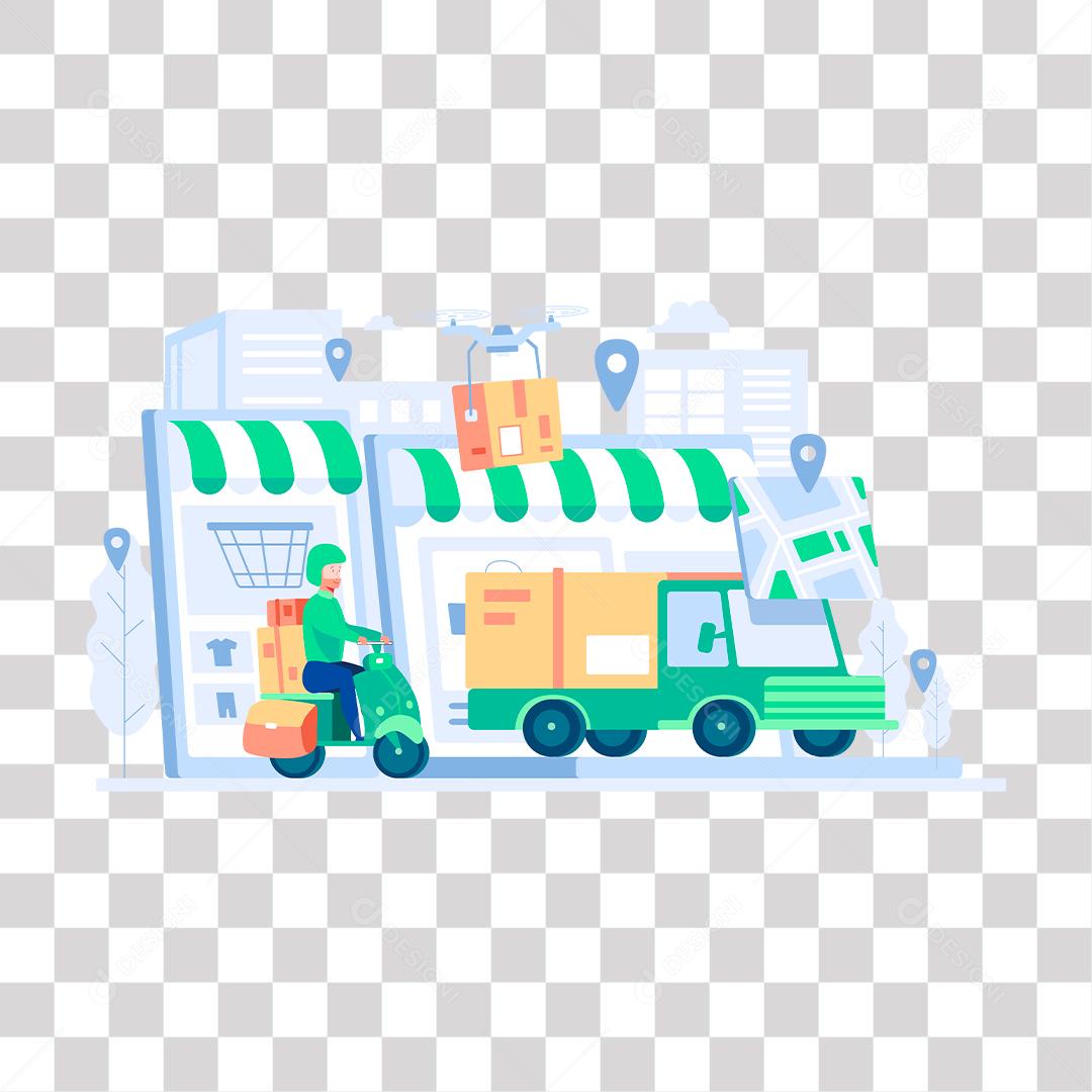 desenho de entregadores  do comercio digital fazendo entregas de encomendas