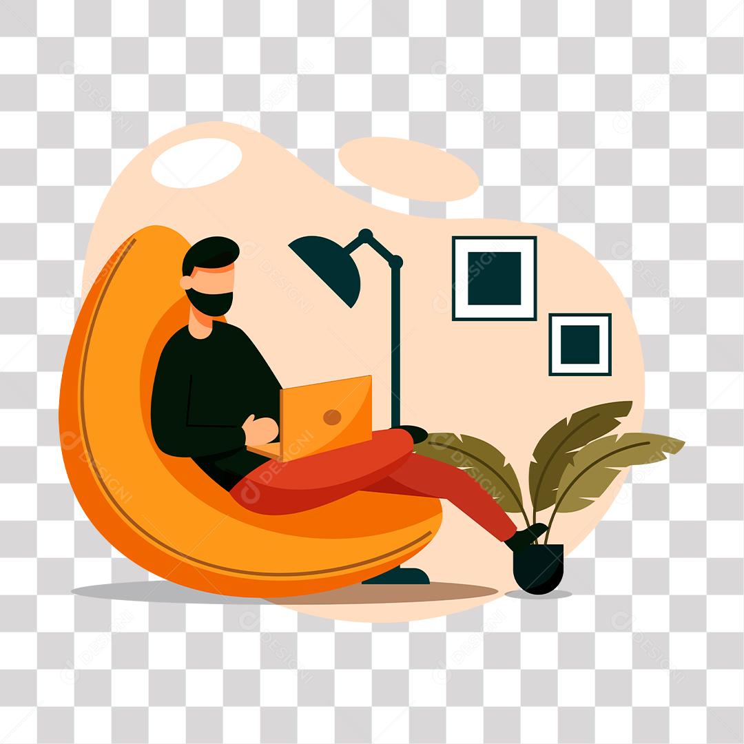 desenho de homem senatado em sofa usando notbook