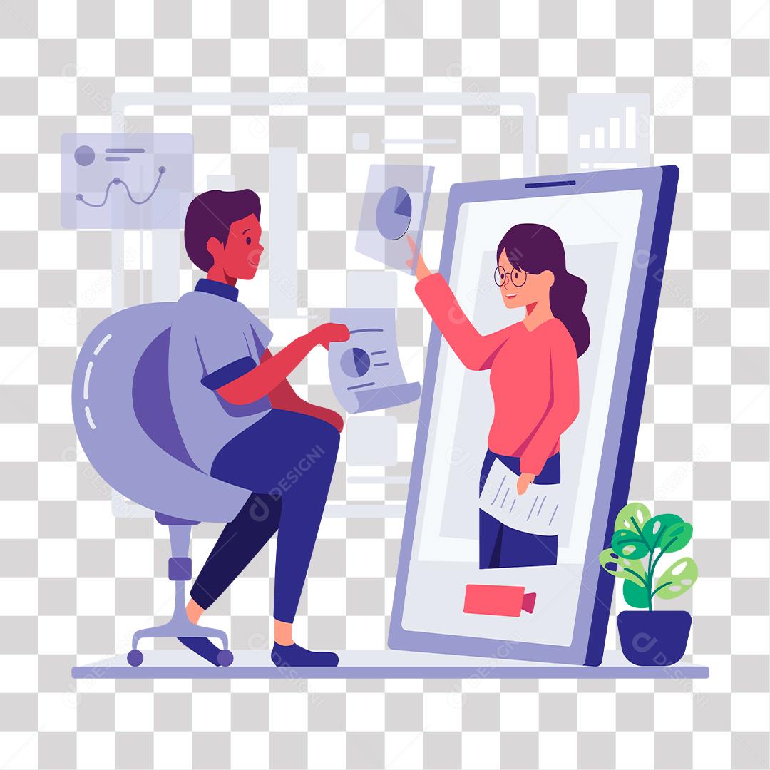 desenho de homem fazendo negocios online