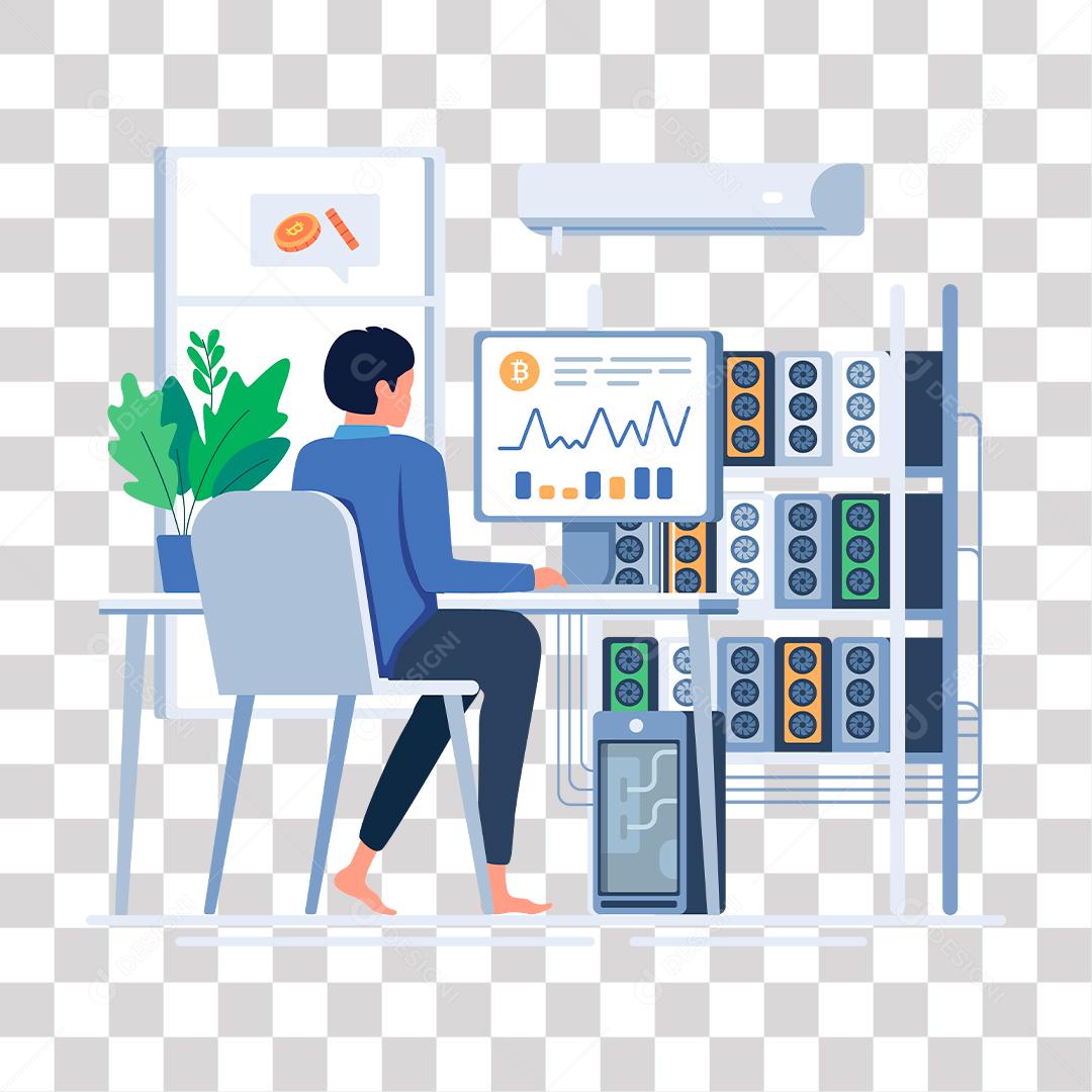 desenho de homem trabalhando com grafico em computador
