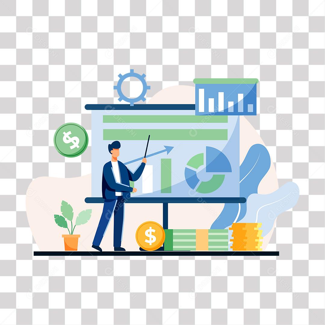 desenho de homem apresentando grafico de imagens