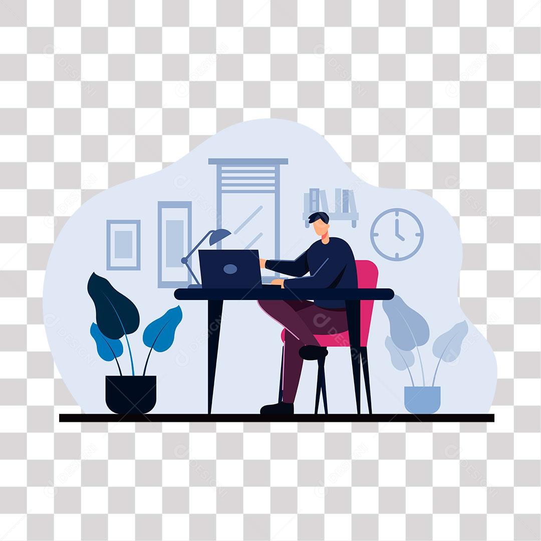 desenho de homem trabalhando em escritorio