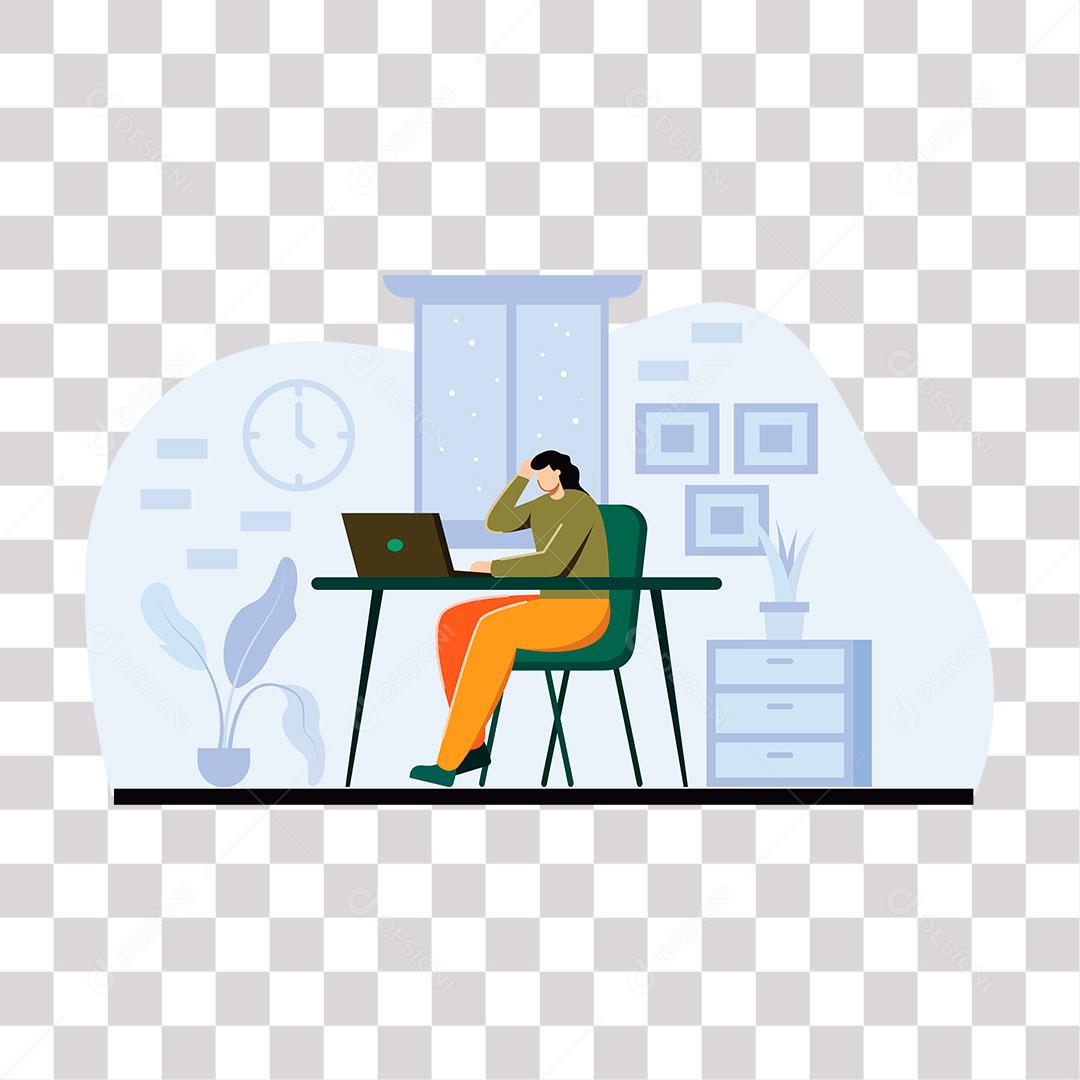 desenho  de mulher mexendo em notbook