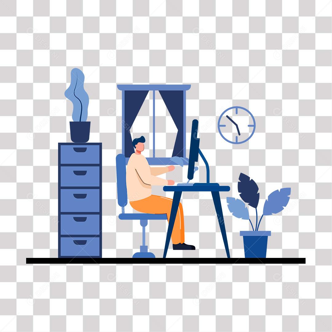 desenho de homem trabalhando em escritorio