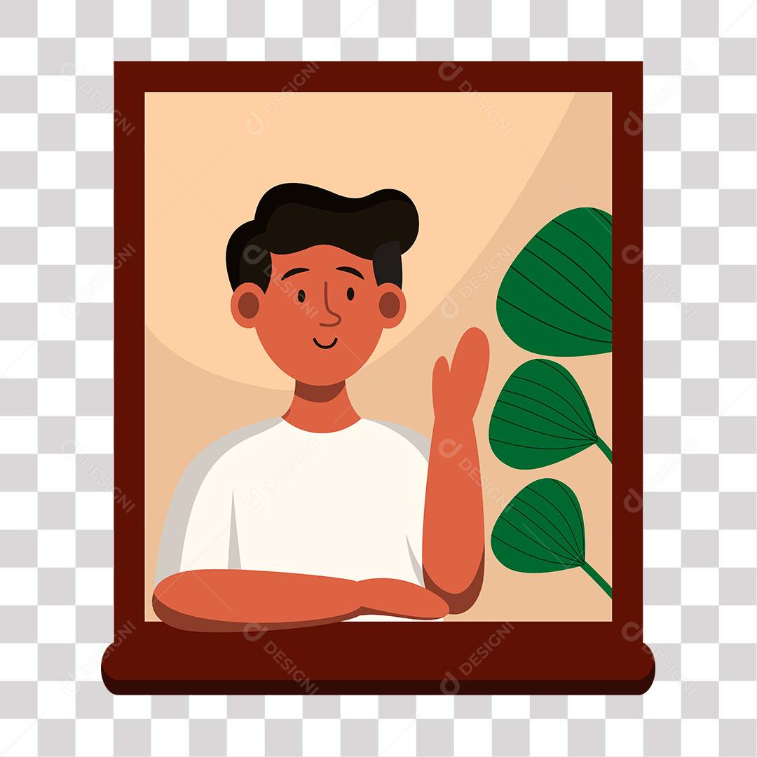 desenho de homem encostado em janela,quadro