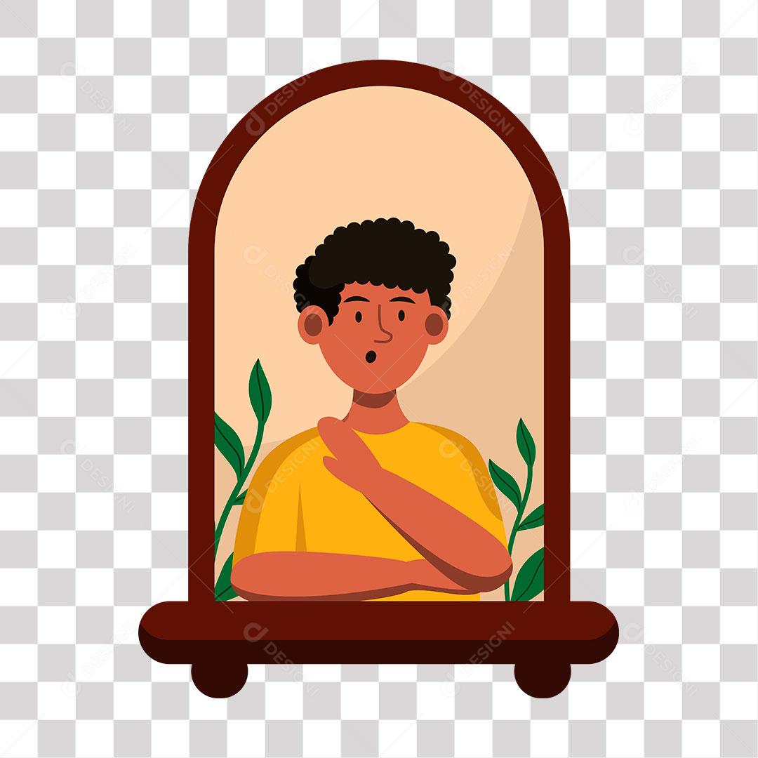 desenho de garoto encostado em janela