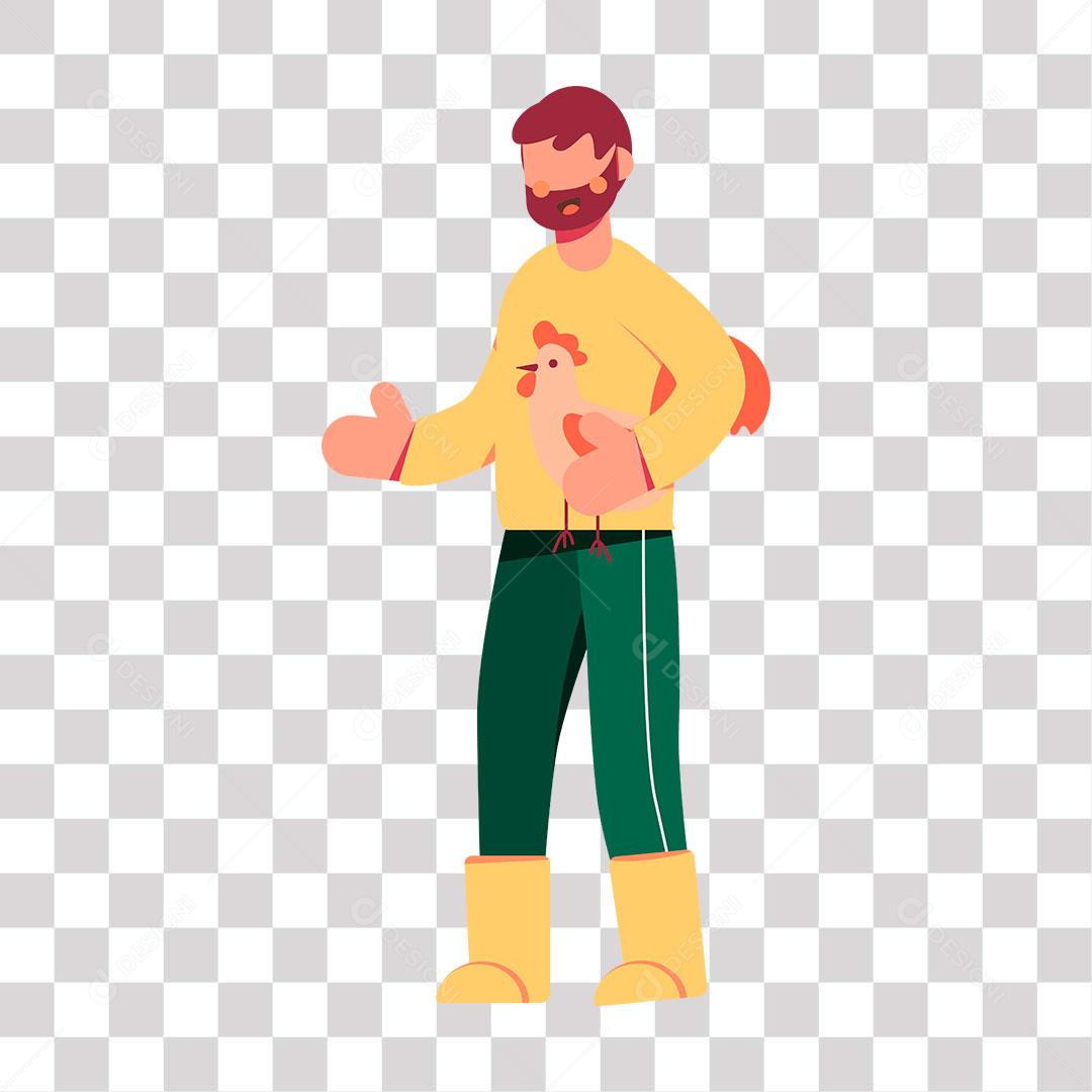 desenho de homem segurando galinha