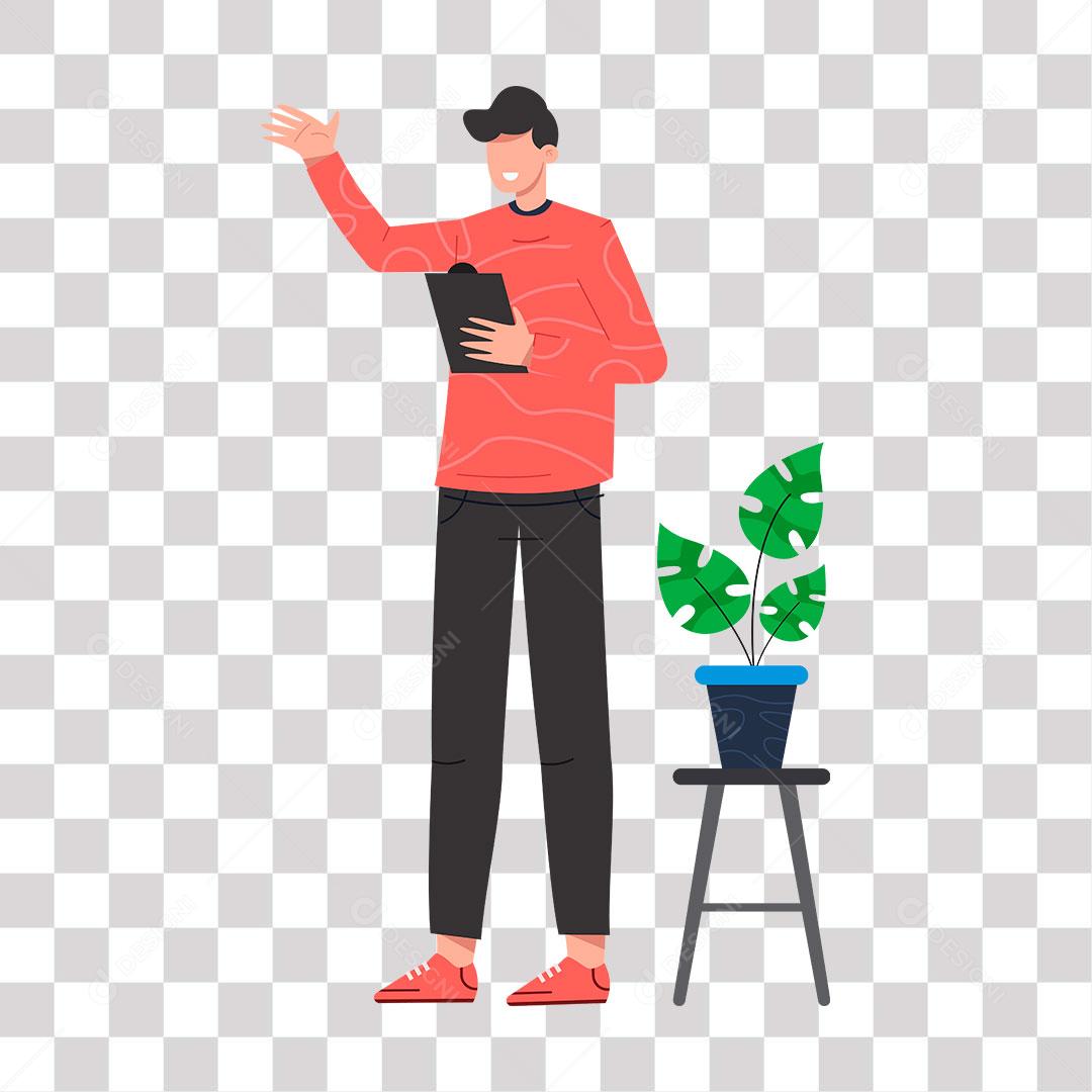 desenho de homem com planilha de trabalho