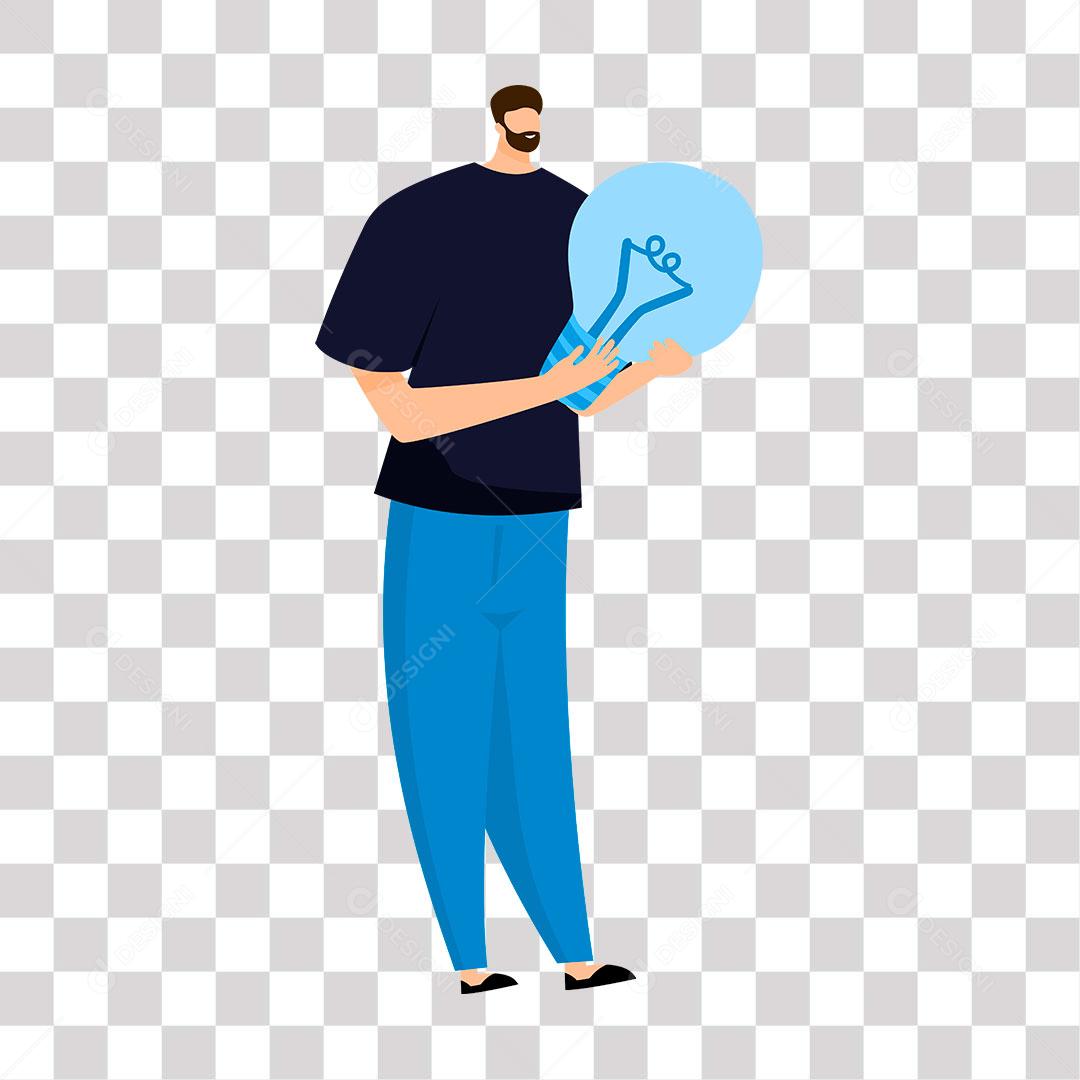desenho de homem segurando  lampada gigante